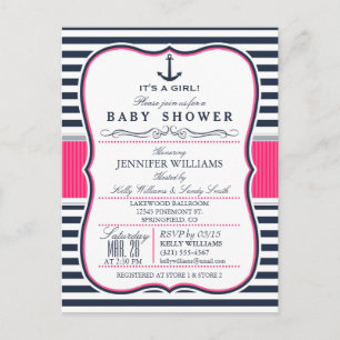 Elegante Nautical Baby Shower Einladung; Navy und  Einladungspostkarte