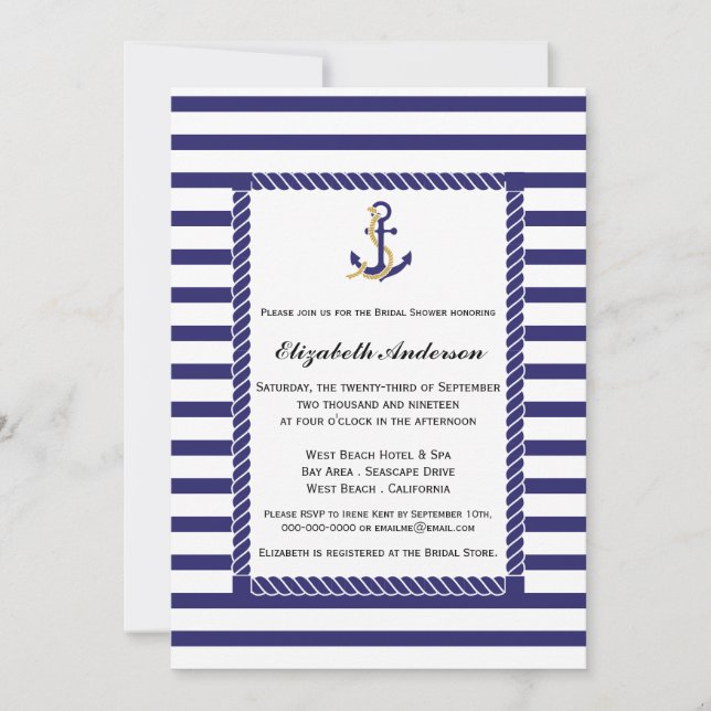 Elegante Nautical Bridal Dusche Einladung (Vorderseite)