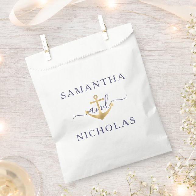 Elegante Nautical Gold Anchor Hochzeit Geschenktütchen (Ausgeschnitten)