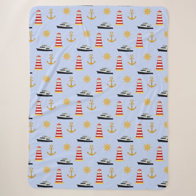 Elegante Nautical Icons auf Light Blue Sherpadecke (Vorderseite)