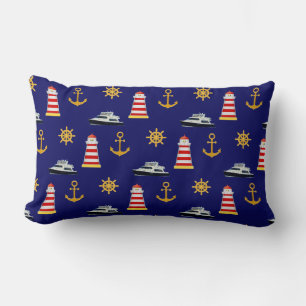 Elegante Nautical Icons auf Navy Blue Lendenkissen