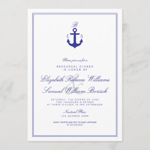 Elegante Nautical Monogram Probe Dinner Einladung