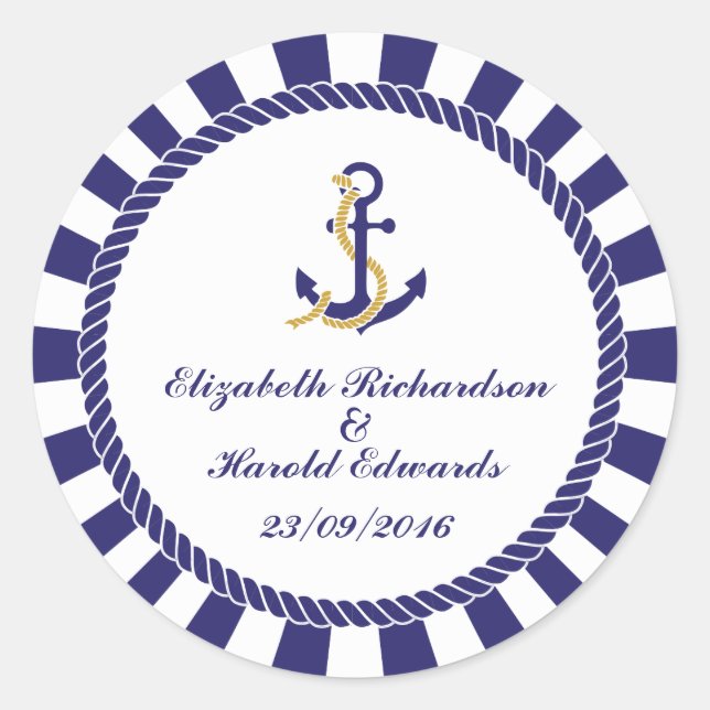 Elegante Nautical Navy Hochzeit Runder Aufkleber (Vorderseite)