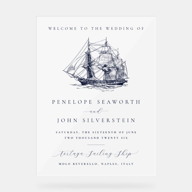 Elegante Nautical Ship Illustration Begrüßung Acrylschild (Vorderseite)