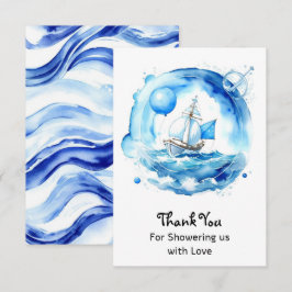 Elegante Nautical Watercolor Boy Baby Shower Dankeskarte