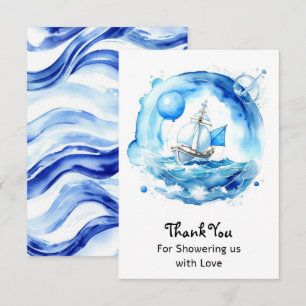 Elegante Nautical Watercolor Boy Baby Shower Dankeskarte