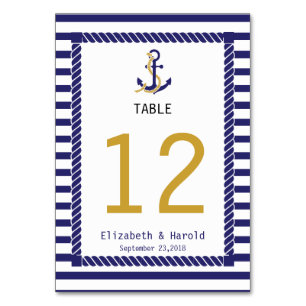 Elegante Nautical Wedding Navy Streifen Tischnummer