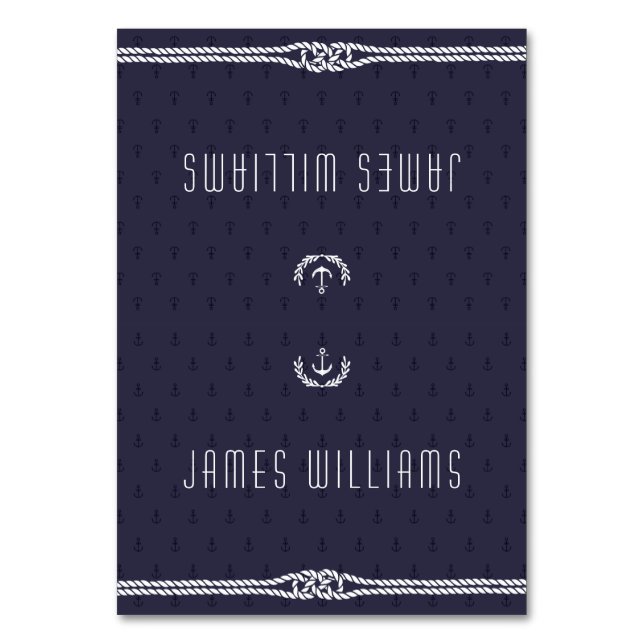 Elegante Nautical Wedding Platzkarten Blue Anchors Tischnummer (Vorderseite)
