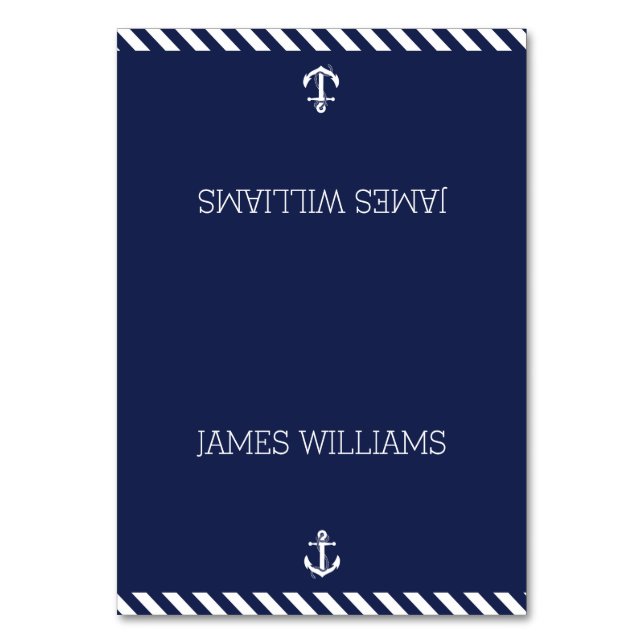 Elegante Nautical Wedding Platzkarten mit Streifen Tischnummer (Vorderseite)
