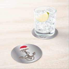 elegante nautische ANCHOR + WEIHNACHTSMANNMÜTZE |  Runder Pappuntersetzer
