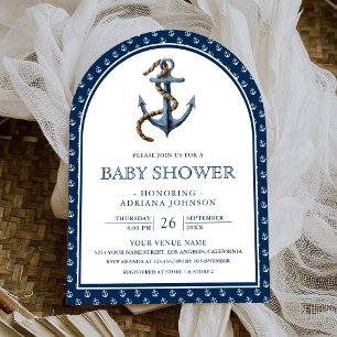 Elegante nautische Baby Shower in Marineblau mit A Einladung
