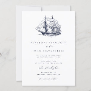 Elegante nautische Boot-Illustration Hochzeit Einladung