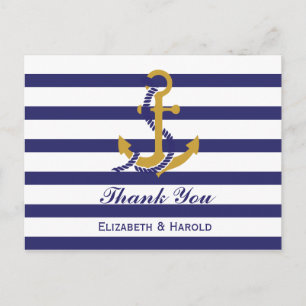 Elegante nautische Hochzeit Danke Postkarte