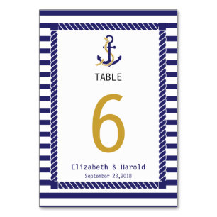 Elegante nautische Hochzeit marine Streifen Tischnummer