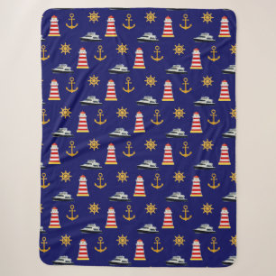 Elegante nautische Icons auf Navyblauem Sherpa-Dec Sherpadecke
