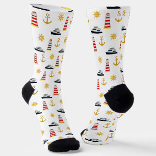 Elegante, nautische Symbole auf Weiß Socken