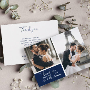Elegante Navy 2 Foto Collage Wedding Mitteilungskarte
