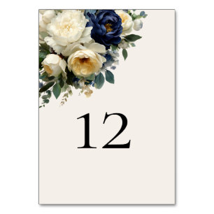 Elegante Navy-Blau-Blumen- und weiße Pfingstrosen- Tischnummer