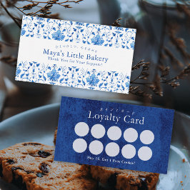 Elegante Navy-Blau-Damask-Muster-Bäckertreue Visitenkarte