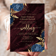 Elegante Navy Blau Gold Blumen Burgund Hochzeit