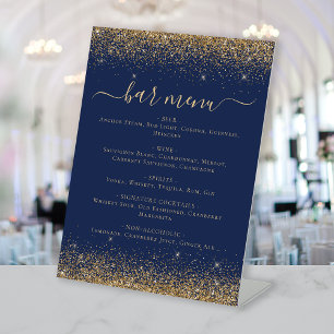 Elegante Navy Blau Gold Glitter Bar Speisekarte Sockelschild
