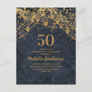 Elegante Navy-Blau-Gold-Lichterkette zum 50. Gebur Einladung