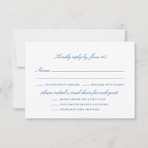 Elegante Navy-Blau-Hochzeitsmenü-Optionen