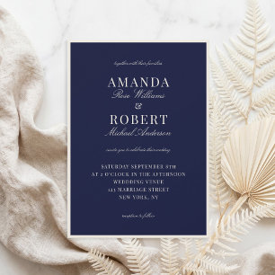 Elegante Navy-Blau Old-Money-Hochzeit Einladung