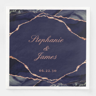 Elegante Navy-Blau-Roségold-Folie-Achat-Hochzeit Serviette
