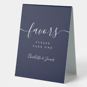 Elegante Navy-Blau-Schrift Hochzeitsgunst-Tisch Tischaufsteller
