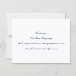 Elegante Navy-Blau- Schrift Trauerfall-Anerkennung Dankeskarte