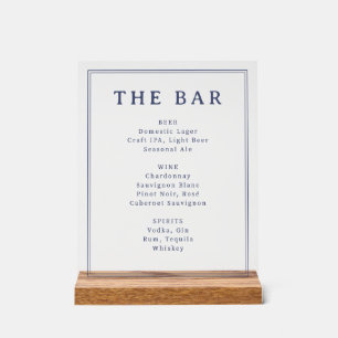 Elegante Navy-Blau-Typografische Bar-Speisekarte Acrylschild