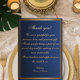 Elegante Navy-Blau und Gold Hochzeit Danke Karte