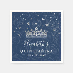 Elegante Navy-Blau- und Silber-Krone-Quinceanera Serviette