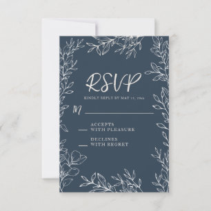 Elegante Navy-Blau-Weiße Botanische Linienkunst-Ho RSVP Karte