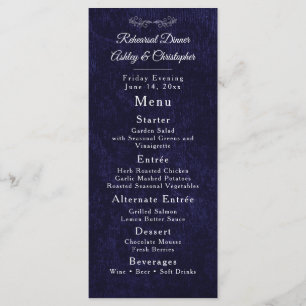 Elegante Navy-Blau-Weiße Probe-Dinner-Karte Menükarte