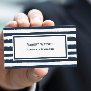 Elegante Navy Blau Weiße Streifen QR-Code Visitenkarte