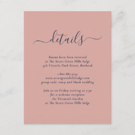 Elegante Navy Blue and Blush Hochzeitskarte Begleitkarte