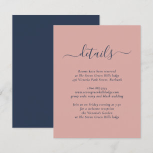 Elegante Navy Blue and Blush Hochzeitskarte Begleitkarte