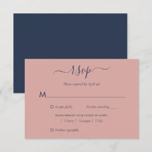 Elegante Navy Blue and Blush Wedding RSVP Cards