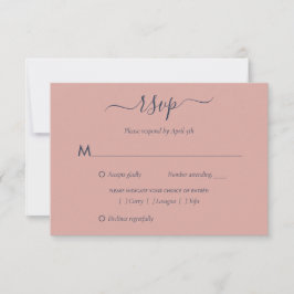 Elegante Navy Blue and Blush Wedding RSVP Cards Karte