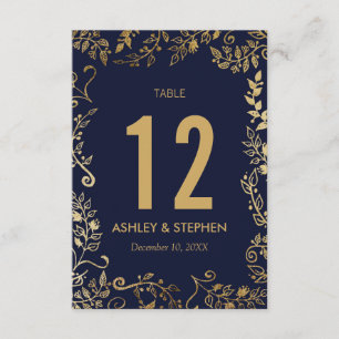 Elegante Navy Blue and Gold Floral Tischnummern