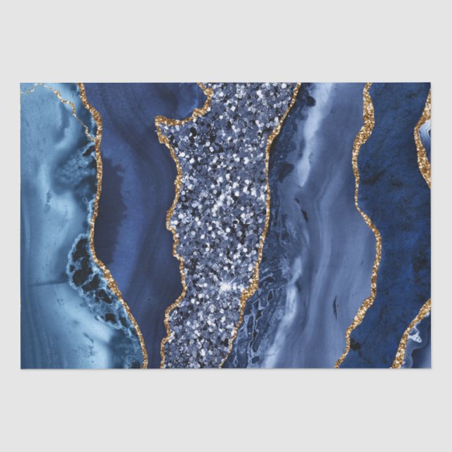 Elegante Navy Blue and Gold Glitzer Ocean Agate Seidenpapier (Vorderseite)