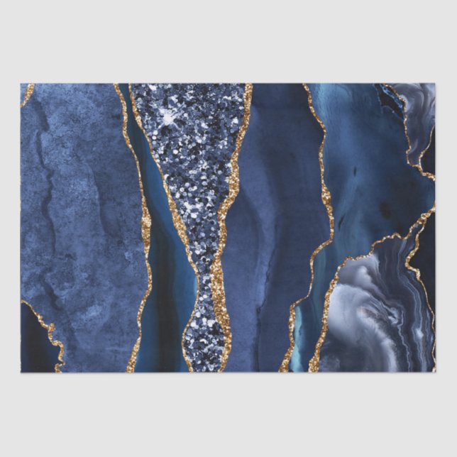 Elegante Navy Blue and Gold Glitzer Ocean Agate Seidenpapier (Vorderseite)