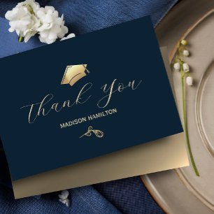 Elegante Navy Blue and Gold Graduation Party Dankeskarte