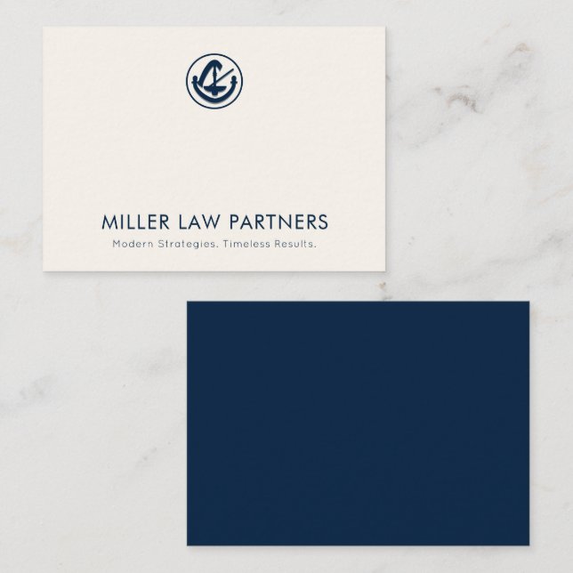Elegante Navy Blue and Ivory Legal Logo Note Card Mitteilungskarte (Vorne/Hinten)