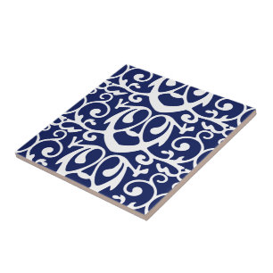 Elegante Navy Blue and White Muster Keramik Tile Fliese