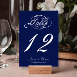 Elegante Navy Blue and White Wedding Tischnummer<br><div class="desc">Elegante Navy Blue und White Wedding Tischnummer Cards. *** WIE SIE BESTELLEN *** Bitte passen Sie Ihre Tischnummer an und fügen Sie sie zu Ihrem Warenkorb hinzu. Zazzle verfügt derzeit nicht über ein System,  das eine Anpassung der Produkte nach einer Bestellung ermöglicht.</div>