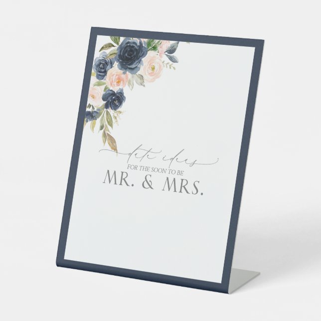Elegante Navy Blue Blush Pink Floral Date Ideas Sockelschild (Vorderseite)