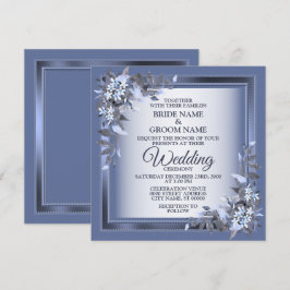 Elegante Navy Blue Floral Gerahmt Silver Wedding Einladung